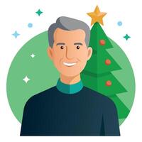 Portrait of a smiling mature man in front of christmas tree vector