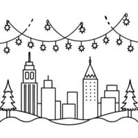 A cityscape with christmas lights and trees vector