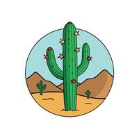 Saguaro cactus with Christmas lights in the desert at night and mountains in the background vector