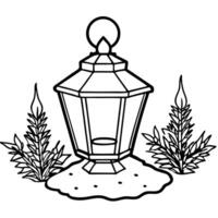 Christmas Lantern On Snow With Fir Branch In Evening Scene. High quality photo vector