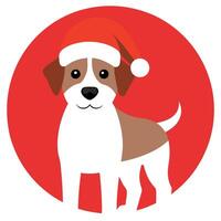 Dog with santa claus hat isolated on red background. little dog with red hat. vector