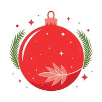 Red christmas background with red christmas ball and fir leaves. Copy space vector