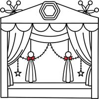 Stage with red curtains christmas decoration background. vector