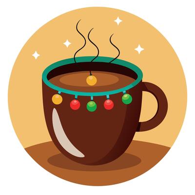 Shallow focus shot of an coffee cup with Christmas lights in bokeh