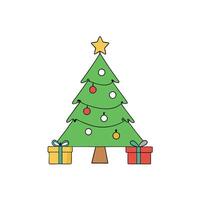 A painting of a christmas tree with presents under it and a star on top of the top of the tree. vector