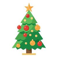 A small christmas tree with gold and red ornaments on it. vector