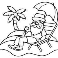 Santa claus relaxing the sandy beach view from the back. Christmas in july. vector