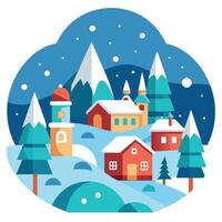 Capture the magic of a winter wonderland with a snowy village scene AI generation vector