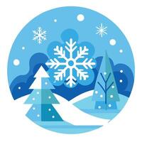 Winter landscape with snowflakes and trees vector