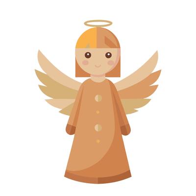 Wood figurine of an christmas angel in front of an bokeh background