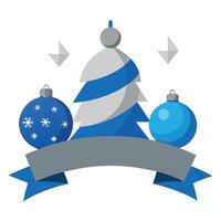 Christmas banner with blue and silver bauble ornaments on tree vector