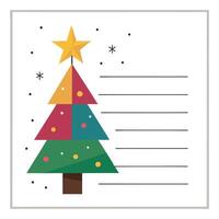 Postcard of an abstract christmas tree with a colorful star on top. space to write christmas wishes vector