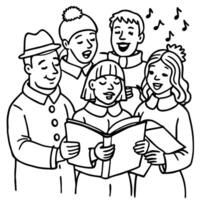 Christmas Choir Singing Joyfully with Sheet Music in Hand. vector