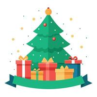 Festive Christmas background with a Christmas tree and gifts in the form of a banner. vector