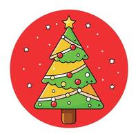 Illustration of a decorated christmas tree against red background with glitter. copy space vector