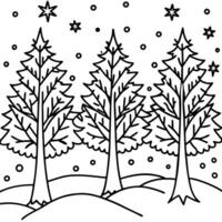 Magical trees with snow in winter forest at christmas night vector