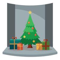 Backdrop for studio photo. christmas tree and gifts on silver grey background vector