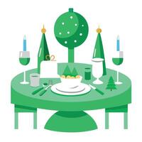 Elegant green theme table setting for Christmas and New year dinner. vector