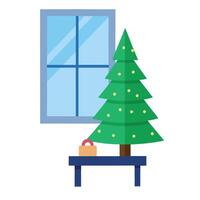 Christmas tree in table and window. copy space for product display and mockup vector