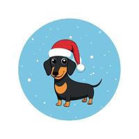 Cool looking dachshund dog wearing santa hat isolated on blurred bokeh background. vector