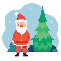 Illustration of a depressed santa claus in front of a burning christmas tree in a winter landscape vector