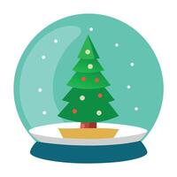 A christmas tree in a glass ball with a green background. vector