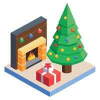 3D-Illustration. christmas scene with decorated tree and fireplace. vector