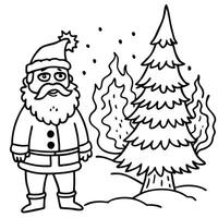Illustration of a depressed santa claus in front of a burning christmas tree in a winter landscape vector