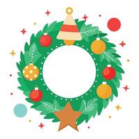 Pine tree wreath with christmas decorations and square blank space in middle vector