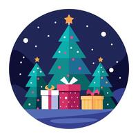 Dark christmas background with presents and christmas trees vector