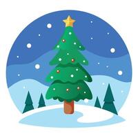 Snow scenery of winter wonderland with shining christmas tree vector