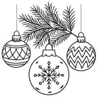 Christmas composition with snow and spruce branches and Christmas tree baubles. vector