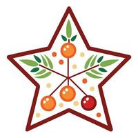 Sugar Christmas tree star outline with oranges and cranberries vector
