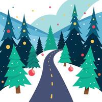 A winter road with trees and snow vector