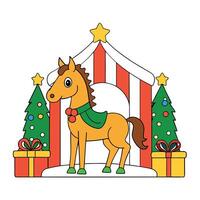 Illustration of a horse in a festive fantasy christmas setting on white background vector