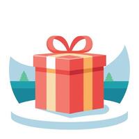 Gift box on table with space on blurred Christmas background. vector