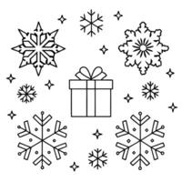 White and Silver Christmas flat lay mockup background with snowflakes and presents vector