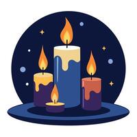 Burning candles on dark background. peaceful scene with copy space. extra wide. vector