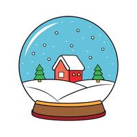 Winter wonderland with little house and christmas tree inside snow globe. snowfall. carnival. vector