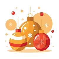 Festive christmas compositionon golden bokeh as background with some christmas balls vector