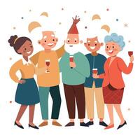Senior friends in their 70s having fun at New Year party vector