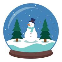 Snowman and trees in christmas snow globe by christmas tree. created using technology vector