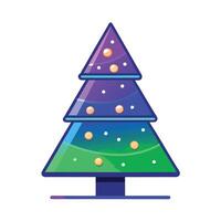 Christmas card with bright shiny neon color digital Christmas tree on dark background vector