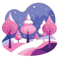 Winter landscape with pink trees and snow vector