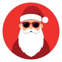 Cool Santa Claus illustration. Santa in shades. hat. and with a long beard against a red background vector