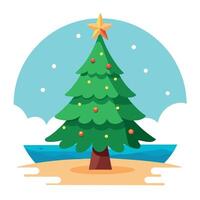 Seaside Serenity. Majestic Christmas Tree at the Beach vector