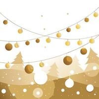 Christmas background with golden balls and trees vector
