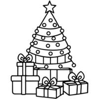 A bunch of presents sitting on top of a christmas tree. vector