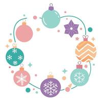 Pastel light color christmas frame with balls and snowflakes vector