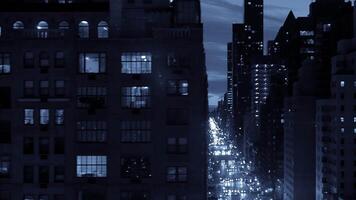 A captivating urban scene at night, showcasing beautiful window reflections in a city video
